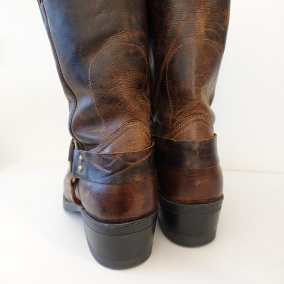 Boulet Brown Leather Western Cowboy Harness Boots Size 8 - Picture 8 of 11